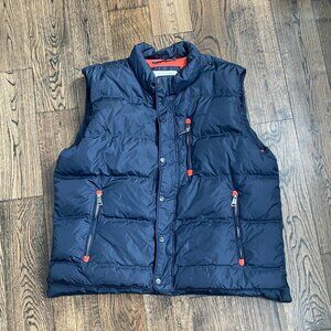 Orvis Classic Collection Women's Navy Blue Down Puffer Vest Orange Accents XL